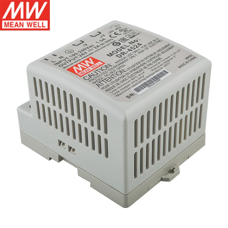 MEAN WELL DR 4524 48W 24V DIN Реле переключения питания 110 V/220 V AC до DC 2A Meanwell промышленный