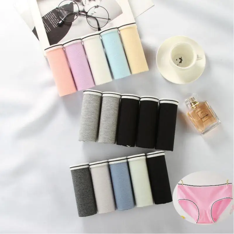 

5 PCS New Cotton Panties Girl Briefs Sexy Lingerie for Women Underpants Underwear Plus Size Cute Pantys Simplicity Solid Color