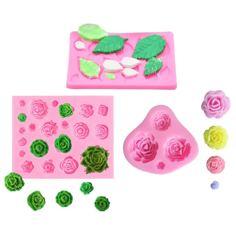 3 шт 3D розы цветок силиконовая форма лист вены помадка для шоколада Полимерная
