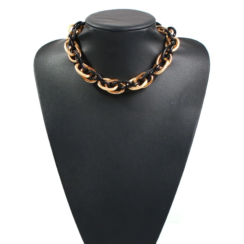 

MD N7132 style exaggeration personality nightclub style multi-layer frosted necklace short thick chain retro black jewelry