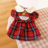 dog clothes cat clothes autumn and winter new products doll collar princess red grid gold star christmas dress dog dress