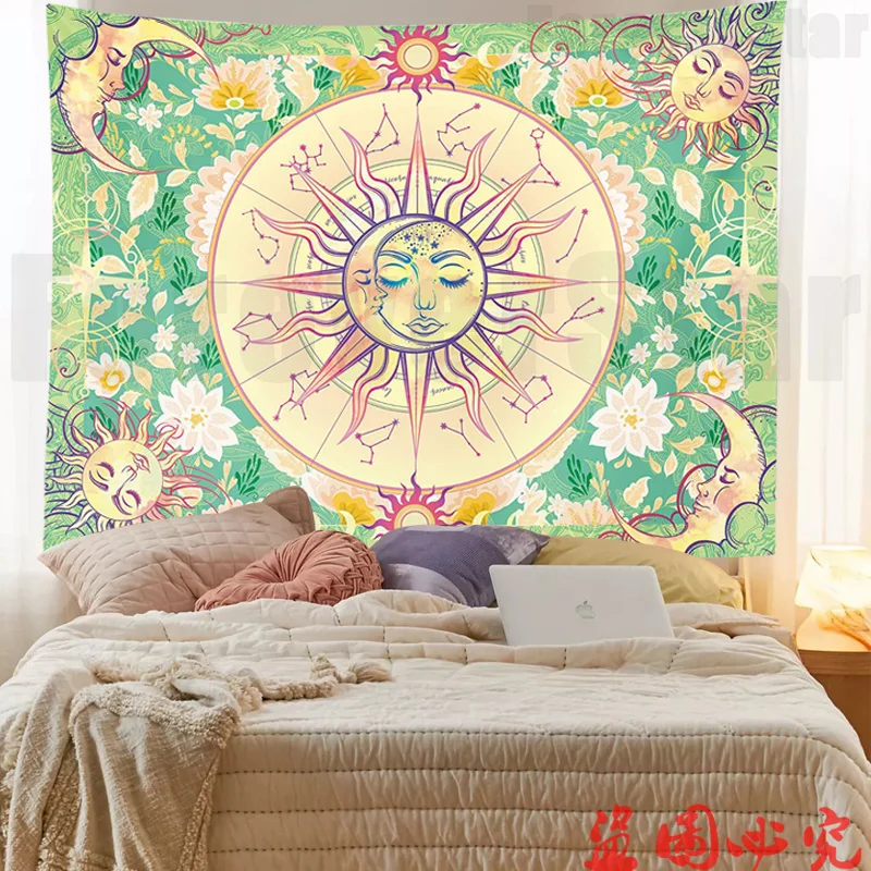 

Tarot Divination Wall Tapestry Art Deco Blanket Curtain Hanging Bedroom Living Room Decoration Mysterious Bohemian Sun Moon Face