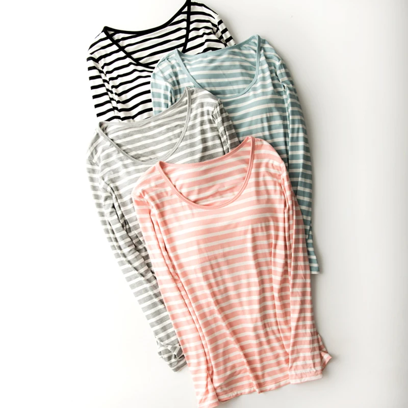 Бюстгальтер-футболка женский мягкий с длинным рукавом в полоску | Женская одежда