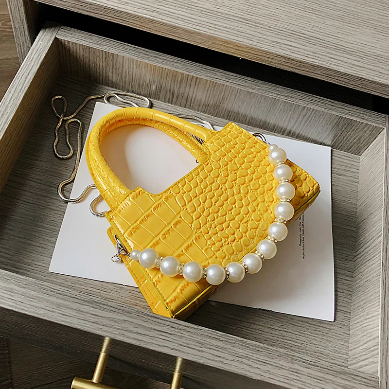 

Элегантная женская сумка-тоут с узором под кожу крокодила и жемчугом, летняя Высококачественная женская дизайнерская сумка из искусственн...