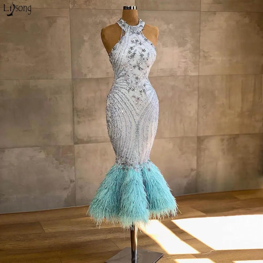 Aso Ebi 2020 Luxurious Mermaid Evening Dress Beading Lace Tea Length Prom Dresses Sexy Backless Arabic Formal Party Gowns