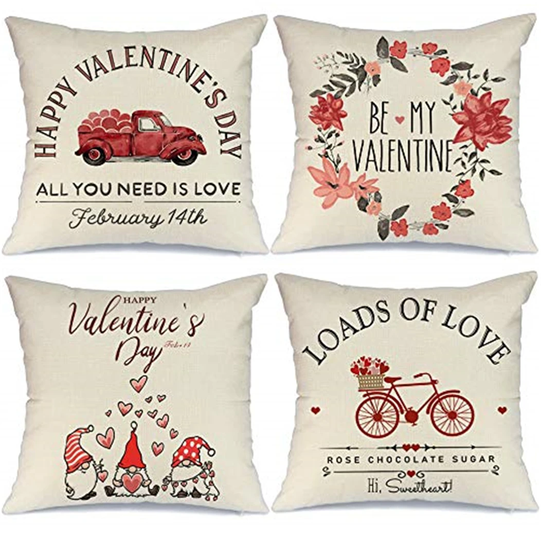 Valentine'S Day Style Cushion Cover Decorative Pillowcase Sofa Cushions Pilow Red Heart Pattern Pillow Case Car Printing Kissen |