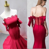 sexy dark red mermaid evening dresses long 2020 with bow robe de soiree abendkleider custom made satin formal prom gowns