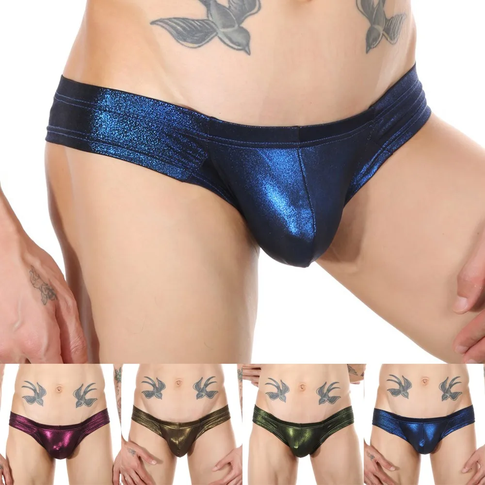 

Mens Sexy Underpants Faux leather boxer Briefs Sissy Lingerie Convex Pouch Underpants G-string Thongs Low Rise Bikini Panties