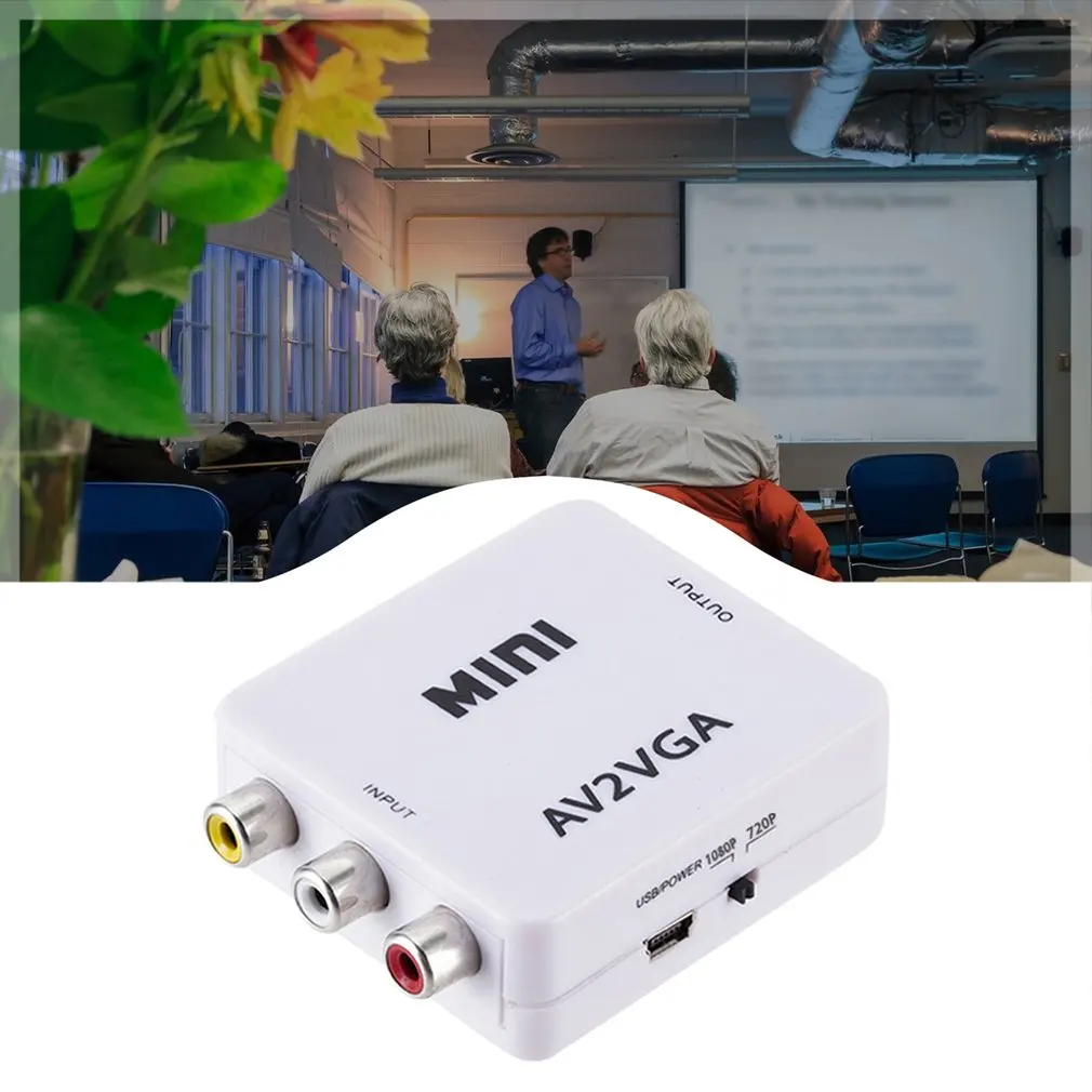 Мини-преобразователь видео высокой четкости AV2VGA AV RCA CVBS к VGA HDTV адаптер монитор