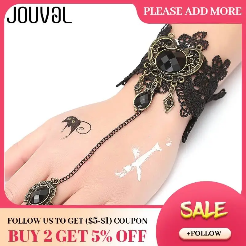 JOUVAL готический браслет для женщин черный кружевной на палец цепочка и с