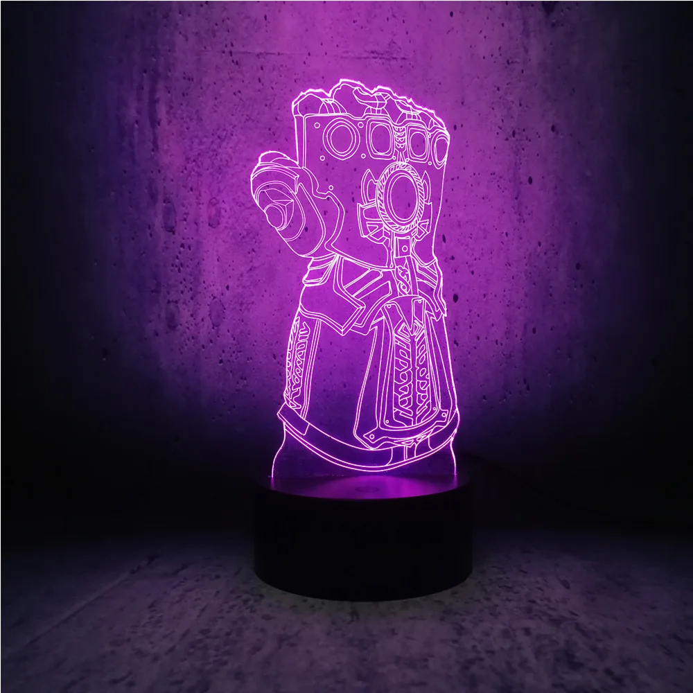 3D светодиодный ночной Светильник Thanos super Перчатки Иллюзия лампы фигурка USB База 7