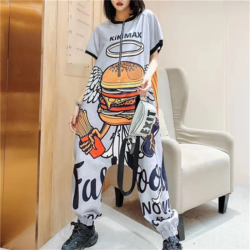 thailand tide brand hot drilling cartoon print thin denim jumpsuit summer short sleeve casual overalls jeans women free global shipping