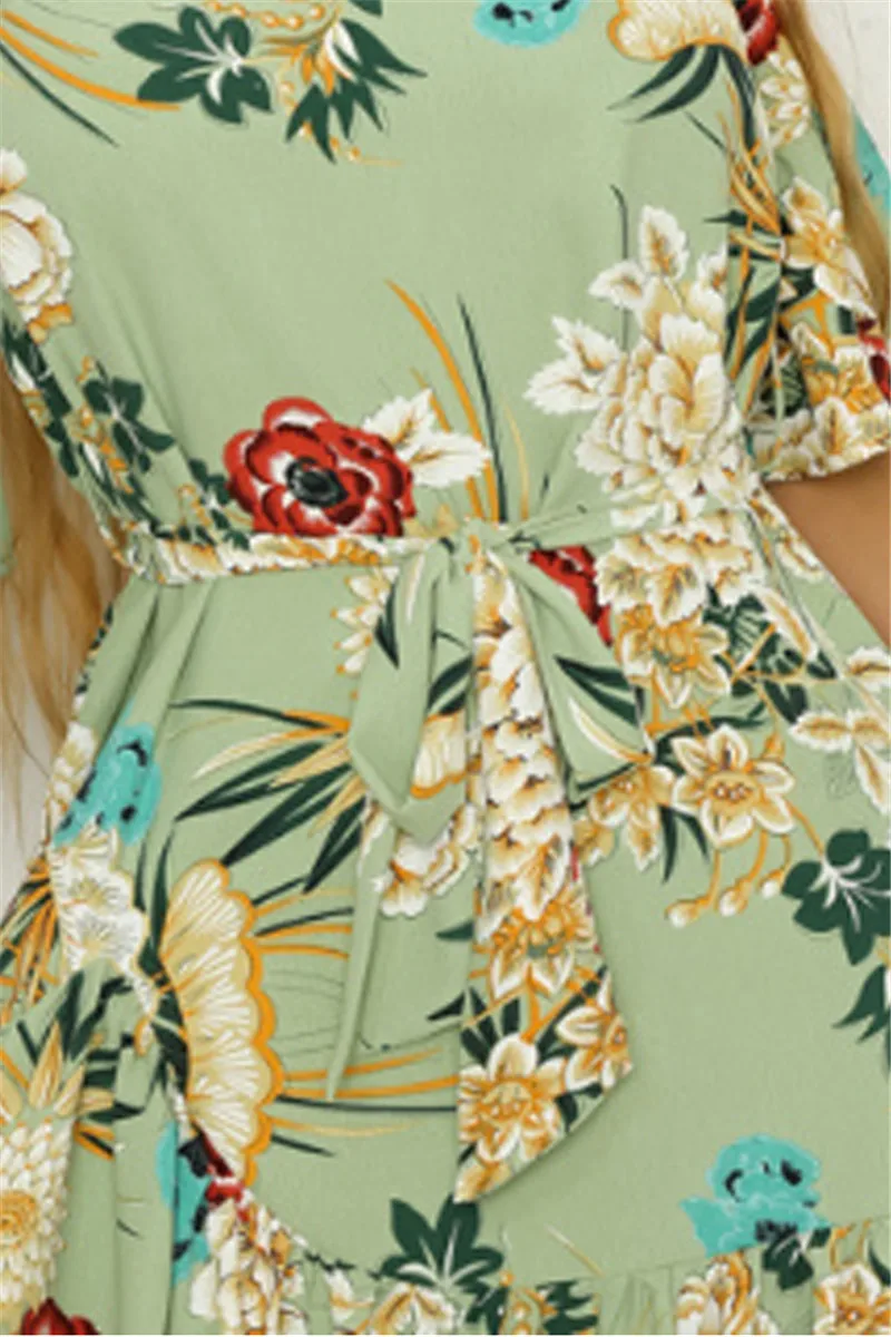 Женское мини-платье с цветочным принтом летнее пляжное платье Бохо круглым