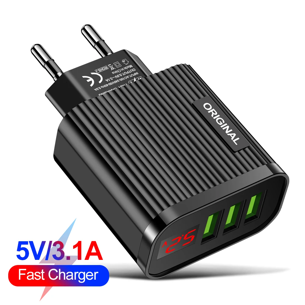 

Lovebay 3.1A USB Fast Charger Universal Wall 3 USB LED Display Mobile Phone Charger For iPhone 12 X Samsung Fast Charging