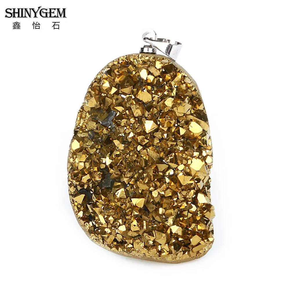 

ShinyGem Irregular Natural Sparkling Crystal Druzy Pendants Minerals Geode Gem Stone Pendants Chain DIY Jewelry Making Necklace