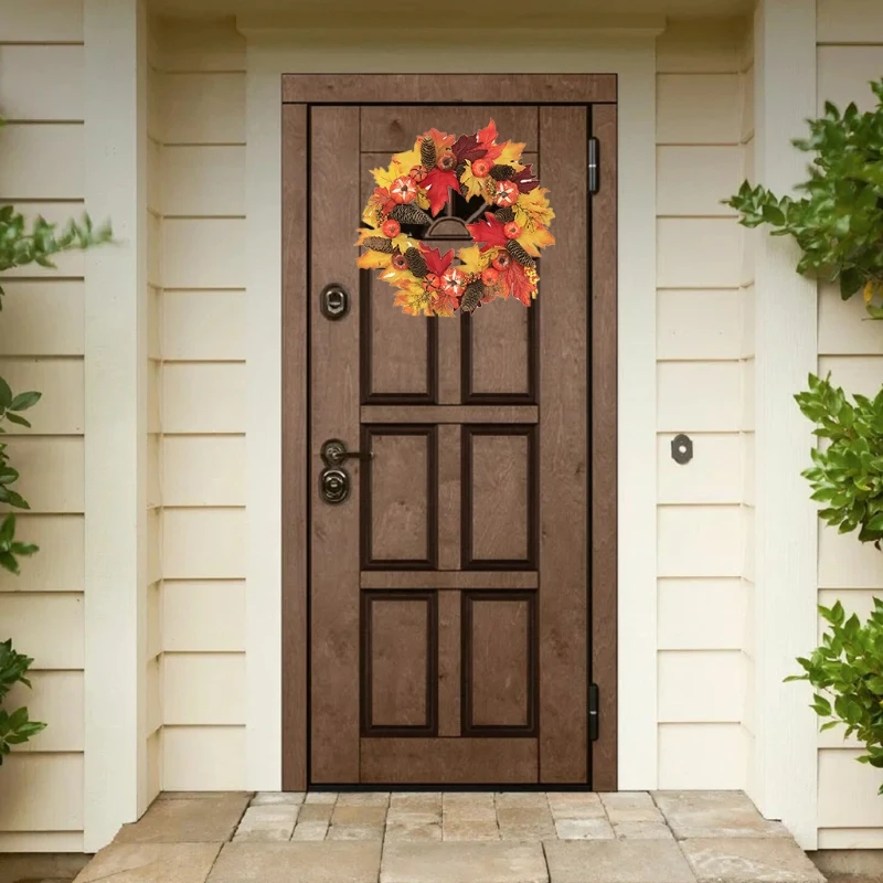 

Fall Harvest Wreath Artificial Maple Leaf Pumpkin Garland for front Door Halloween Thanksgiving Autumn Decorations