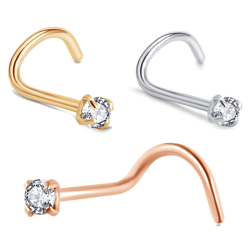 Серьги-гвоздики для пирсинга ноздрей из нержавеющей стали с фианитами 1-5 шт. |