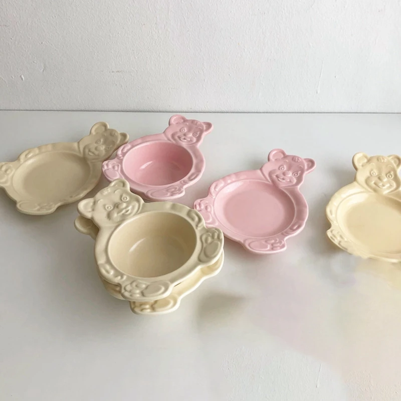Тарелка керамическая INS с мультяшным медведем милая десертная тарелка для дома