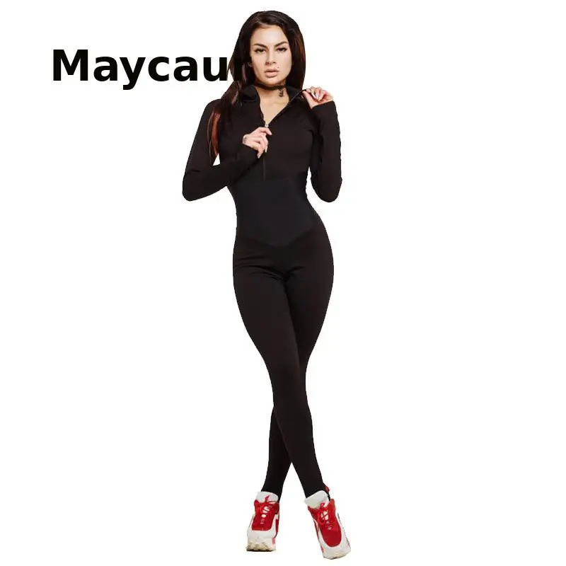 

Женский комбинезон для фитнеса Maycaur, комбинезон на молнии с поясом и прострочкой, новинка весны 2021