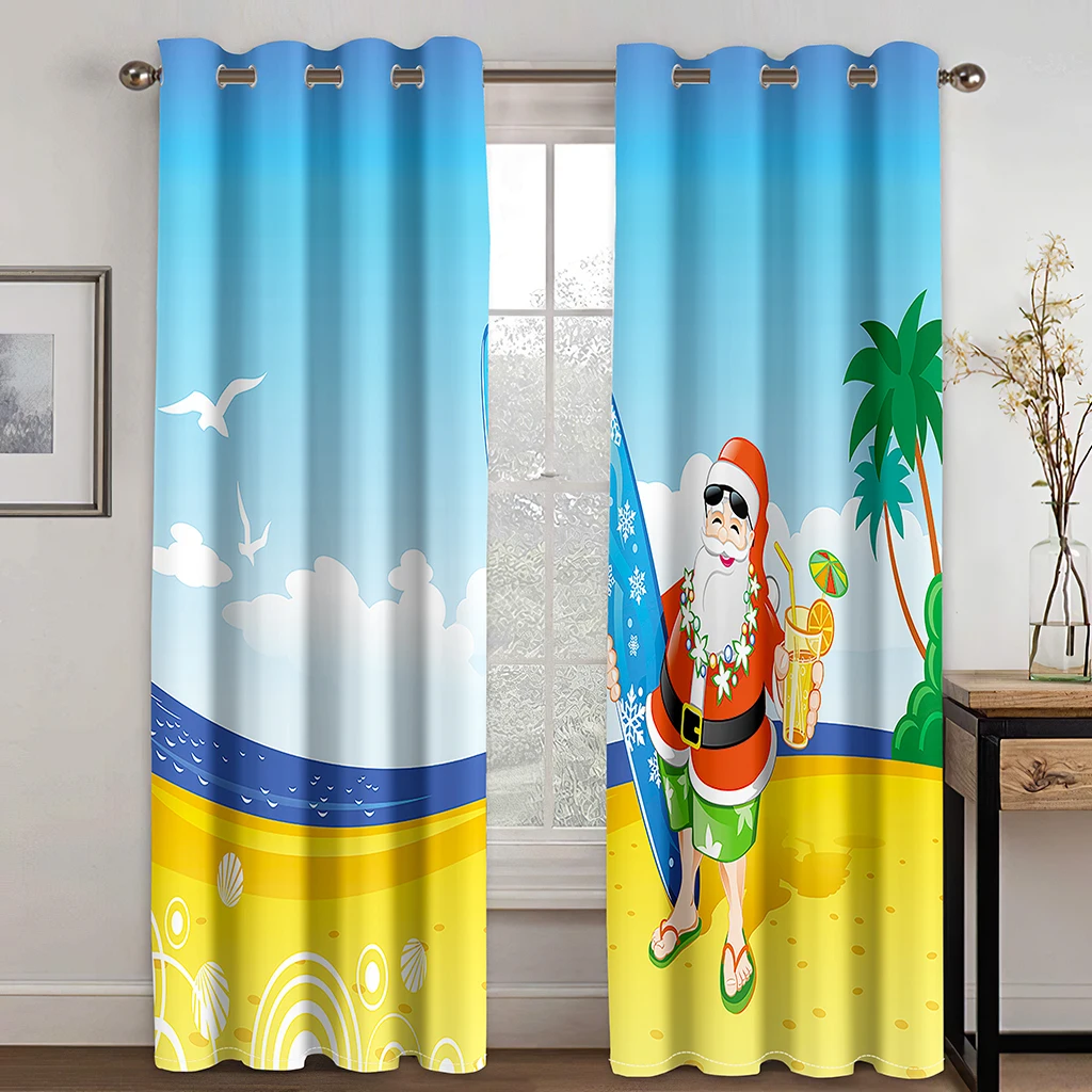 

3D Santa Claus Cartoon Snow Curtain with Hook Pattern, Suitable for Family Curtains In Living Room and Children's Bedroom