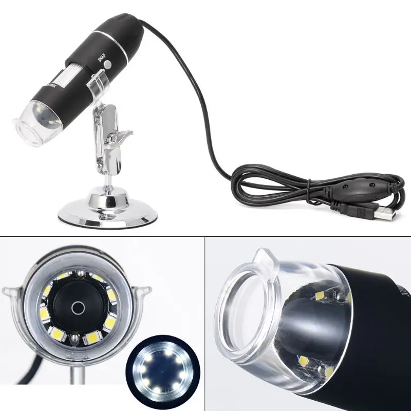 

1600X USB Digital Microscope Camera Endoscope 8LED Magnifier with Hold Stand