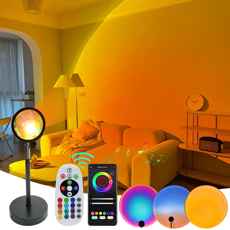 

Sunset Lamp 16 Colors Remote App Bluetooth Aluminum Lens Sunset Projection Lamp Rainbow Atmosphere Led Bulbs 5W Night Lights