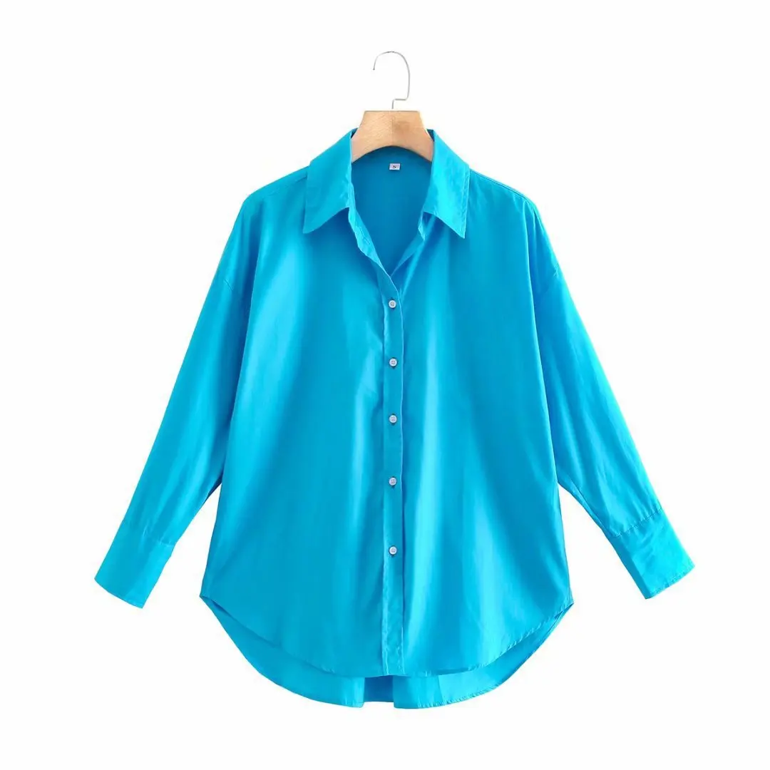 

New Women Simply Candy Color Single Breasted Breathable Poplin Shirts Office Lady Full Sleeve Blouse Roupas Chic Chemise Tops