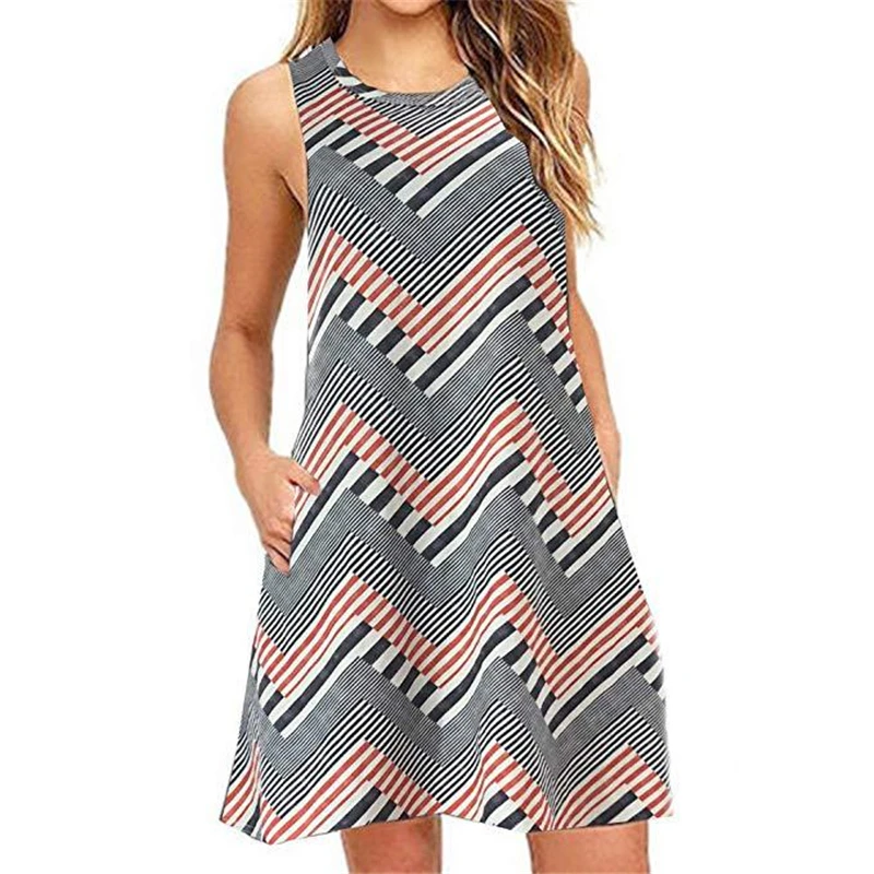 2020 New Spring Summer European Women sleeveless Loose Casual back zipper Dresses Large size Round neck Dress C095 | Женская одежда