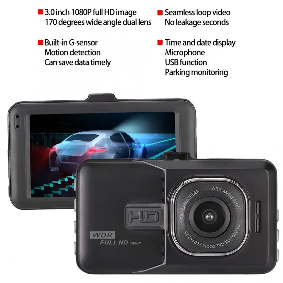 

DVR камера 170 градусов с двумя объективами видеорегистратор 3 дюйма 1080P HD камера автомобильный видеорегистратор черный oto AR Ar