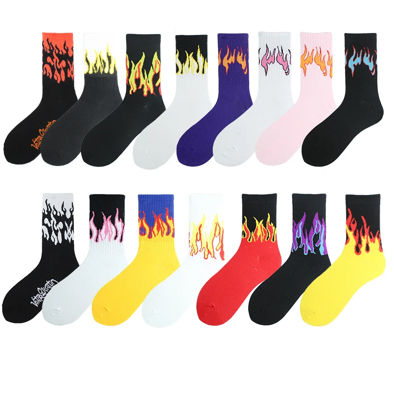 

Hip Hop Colorful Korean Style Unisex Funny Socks Harajuku Flame Crew Socks Women Men Skateboard Street Happy Socks