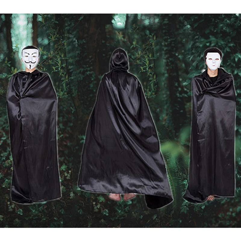 Взрослый черный сплошной цвет косплей костюмы унисекс толстовки Плащ Хэллоуин