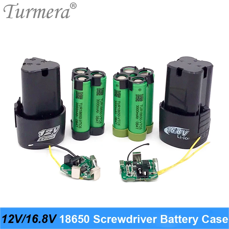 

Turmera 12V 16.8V Screwdriver Drill Battery Case Box with 18650 Hoder Bracket 3S 4S 30A BMS Board for Shura Shurika Repair Use