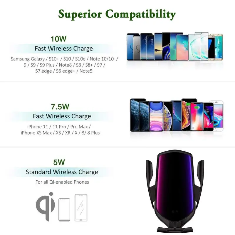 

R3 10W Qi Wireless Car Charging Holder 360 Rotation Automatic Sensor Clamping Phone Bracket For iPhone Samsung Huawei Xiaomi