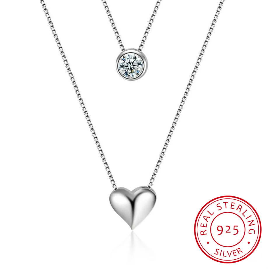 

Wholesale Jewelry 925 Sterling Silver Double Layers Collarbone Necklace Chain Cz Love-heart Pendant Necklace For Women/jkjflda