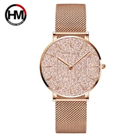 women watches new flash stars stainless steel rose gold mesh unique simple casual quartz waterproof wristwatches clock hot sale