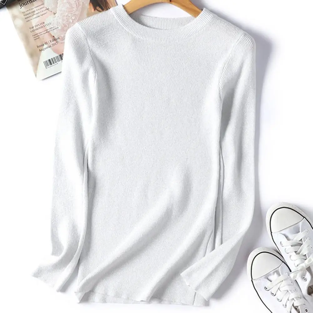 

Hot Fashion Solid Color Shiny Women Sweater Pullover O-Neck Basic Skinny Knitted Top