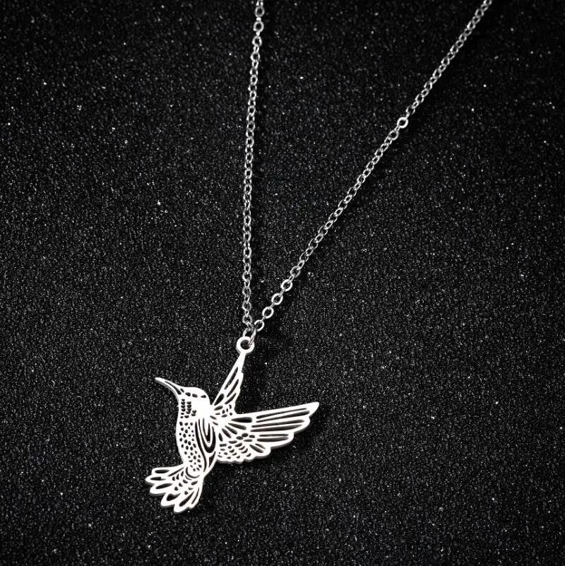 

Stainless Steel Hummingbird Necklaces Women Silver Color Animal Bird Necklaces & Pendants Jewelry acero inoxidable joyeria mujer