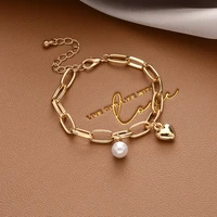 trendy design love heart shaped pearl pendant bracelet for women girl accessories temperament jewelry best gift