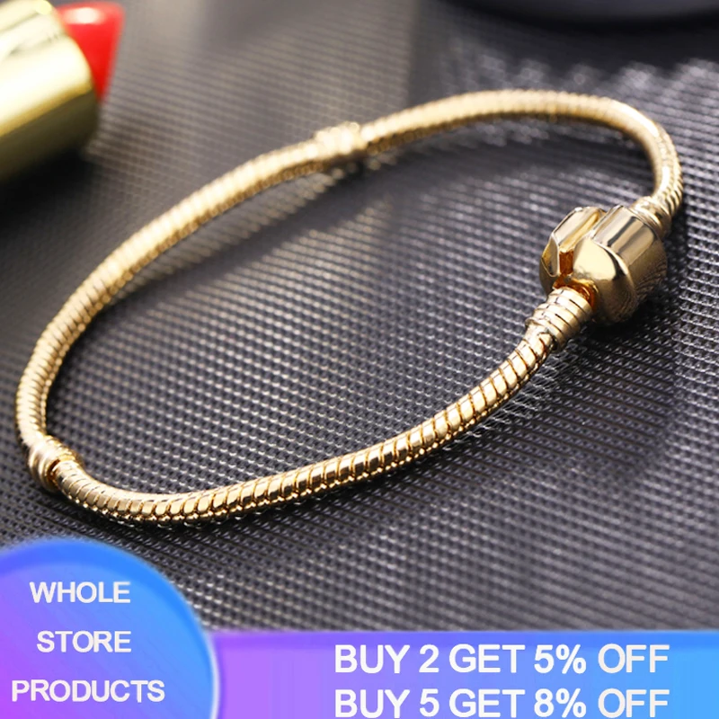 

YANHUI High Quality Rose Gold Color Snake Chain Charm Bracelet Fit Original Beads Charms Fashion Bracelet Jewelry Gift For Women