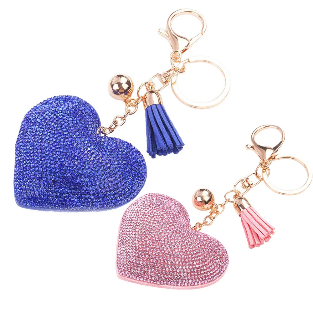 Сердце брелок для ключей с кожаными кисточками Золотой держатель металлический