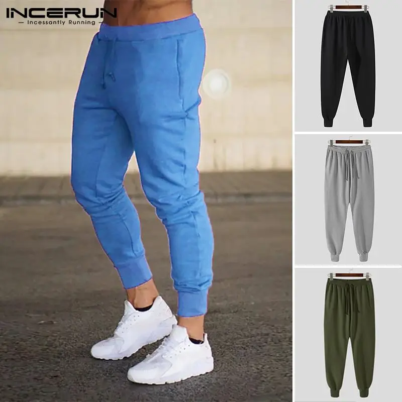 

Мужские тренировочные брюки INCERUN, повседневные однотонные спортивные штаны для фитнеса, модная уличная одежда для осени, 2021