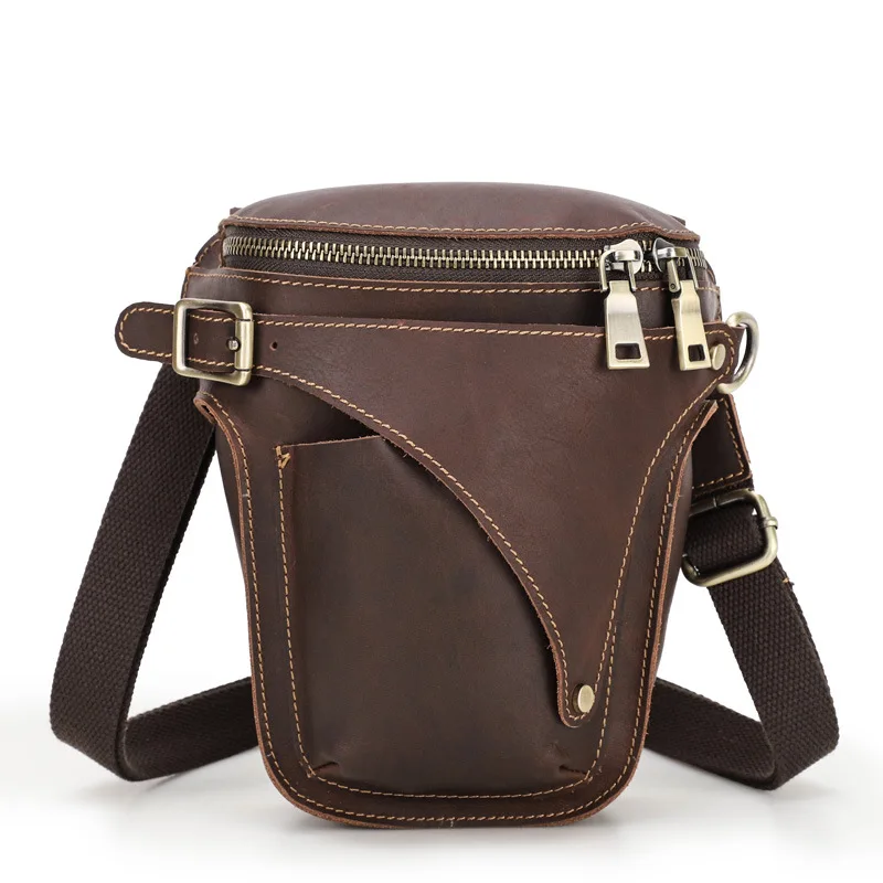 Crazy Horse Genuine Leather Male Waist Pack Phone Pouch Bags Vintage Waist Bag High Quality Men's Small Chest Shoulder Belt Bag
