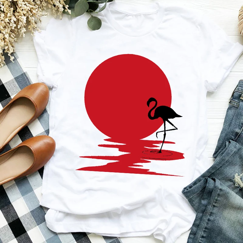 Женская Пляжная футболка с принтом фламинго 90s Повседневная коротким рукавом и