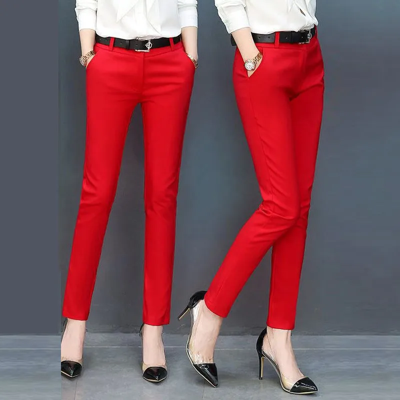 Повседневные офисные однотонные узкие брюки для женщин уличная одежда размера