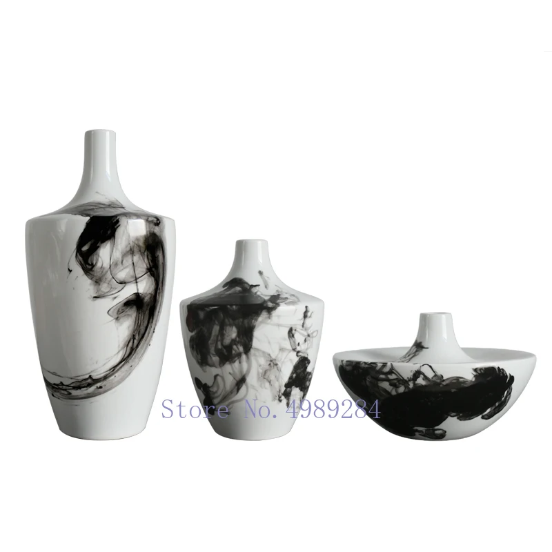 

CHINESE STYLE RETRO CERAMICS VASE INK BLACK AND WHITE MARBLING MODERN HOME DESKTOP DECORATION FLOWER ARRANGEMENT ACCESSORIES