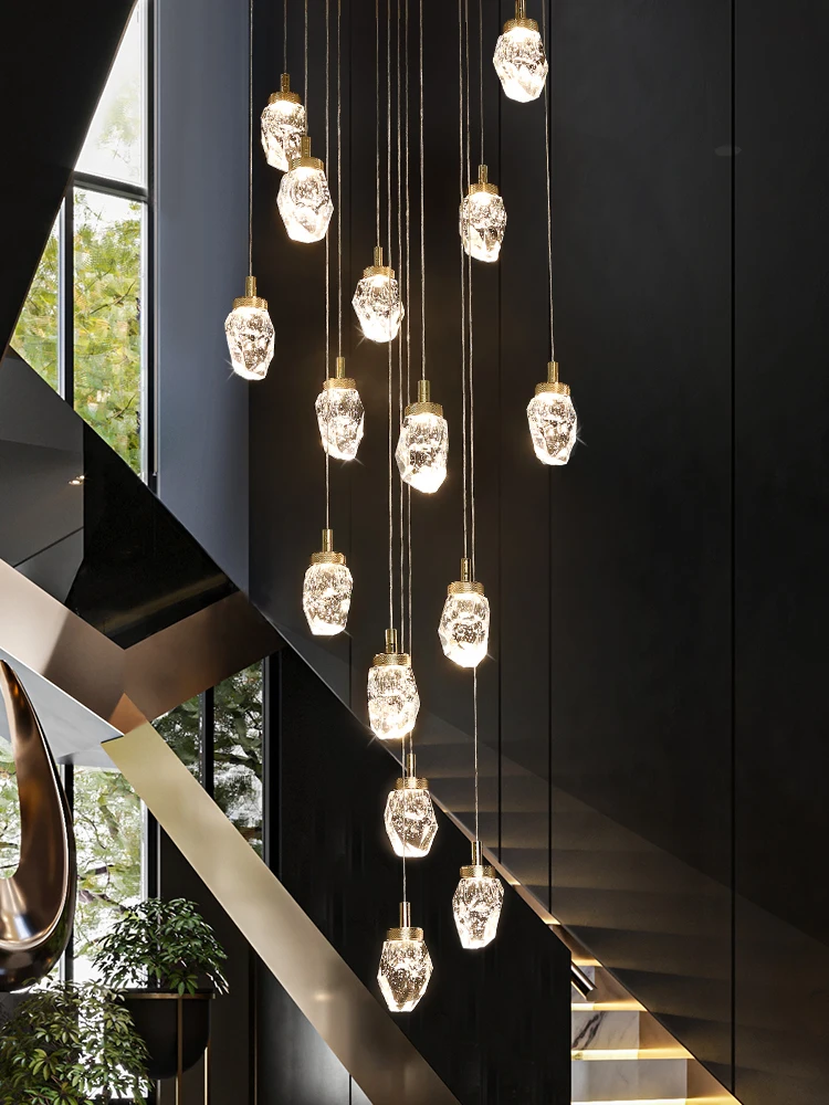 

High QualityCrystal Chandelier Staircase Large Living Room Ceiling Lighting Golden Home Decoration Ied Crystal Lamp