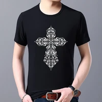 summer mens new fashion t shirt with cross print pattern t shirt casual wild gothic round neck soft and comfortable mens top
