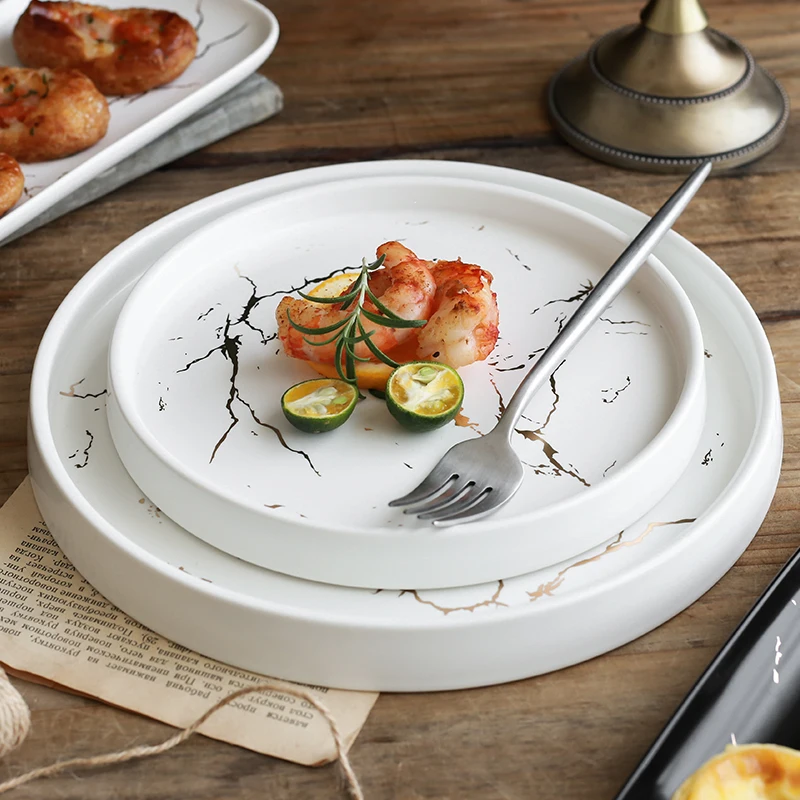 

Plate 8/10/12inch Ceramic Western Food Plate For Home Party Tabletop Decoration Cake Tray Dessert Plates посуда для сервировки