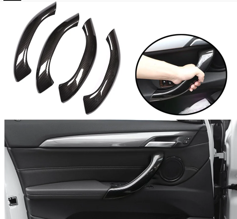 

For BMW X1 Interior Door Handle Cover Trim Frame Sticker Decoration Protection 2016 2017 2018 2019 4pcs/set Abs Carbon Chrome