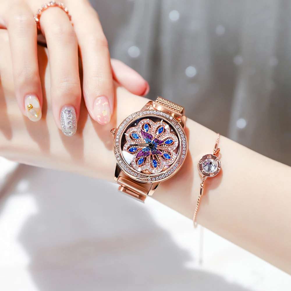 Luxury Women Watches Magnetic Stainless Steel Female Clock Quartz Rotating Wristwatch Fashion Ladies Wrist Watch reloj mujer